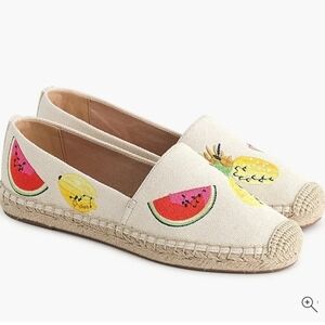 J. Crew Women's Canvas espadrilles flat shoes with embroidered fruits size 6.5
